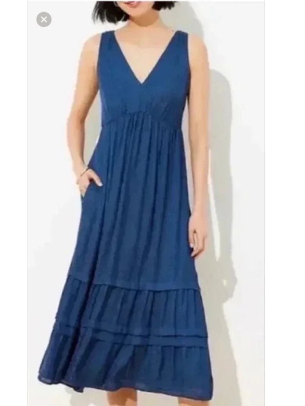 LOFT Navy V-Neck Tiered Maxi Dress
